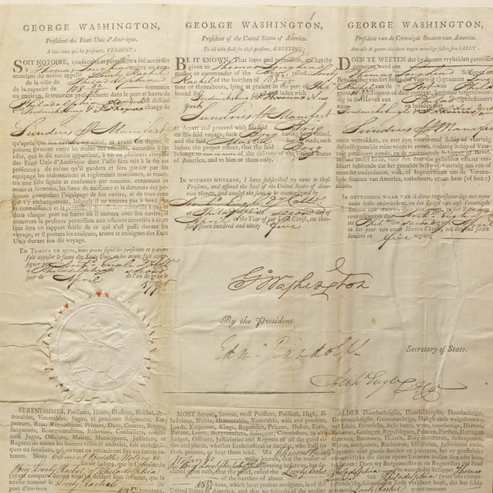 Archive of 14 ship&#39;s papers signed by 14 of the first 15 Presidents of the United States