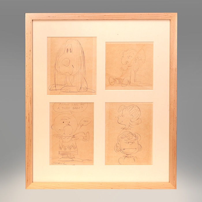 Original large sketches of Charlie Brown, signed, and Snoopy, Lucy, and Linus