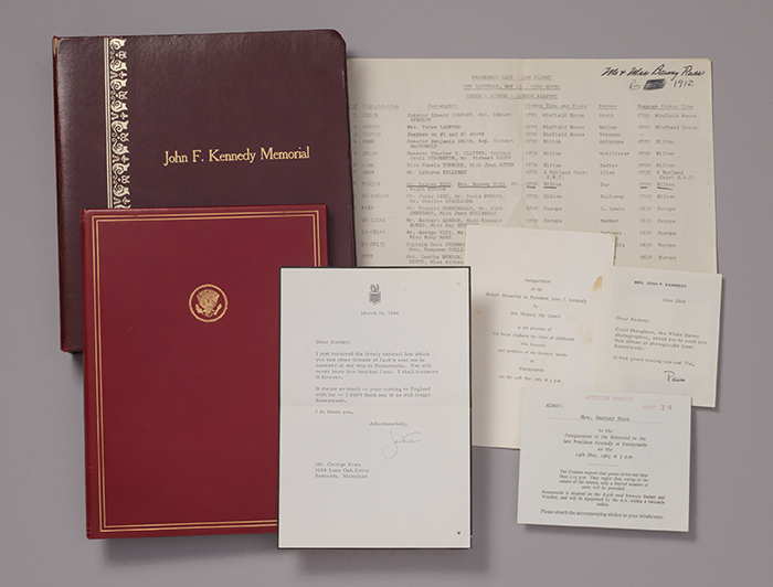 Archive from the Inauguration of the British Memorial to President John F. Kennedy, including program inscribed and typed letter signed with envelope free frank