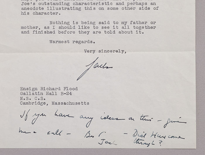 Typed letter signed with autograph postscript. WITH: As We Remember Joe