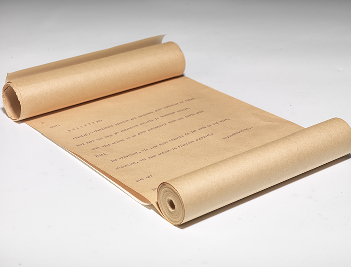 Original United Press International teletype roll—President Kennedy