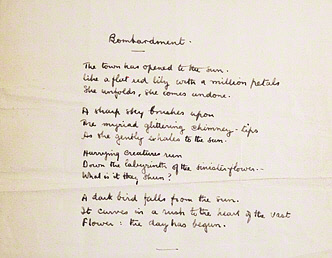 Autograph manuscript poem: &#39;Bombardment&#39;