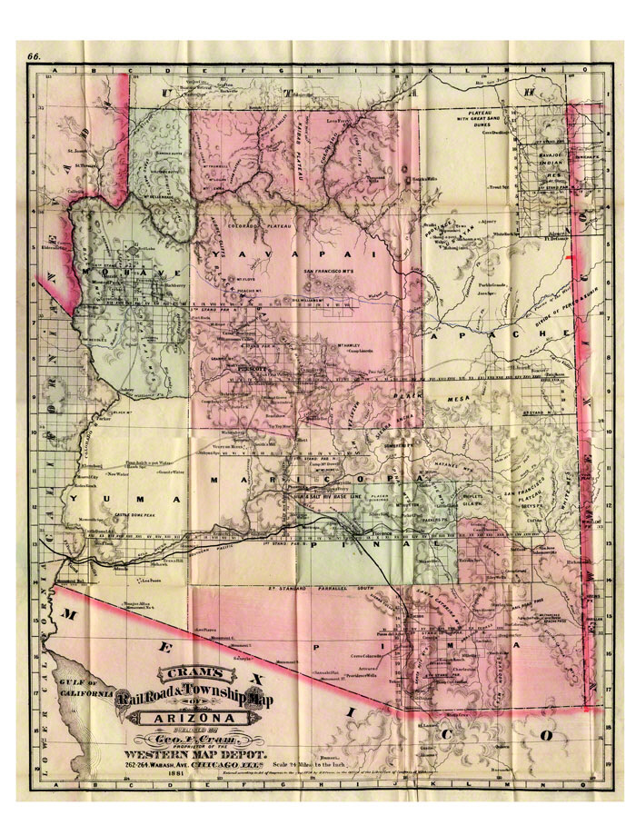 Cram&#39;s Railroad and Township Map of Arizona
