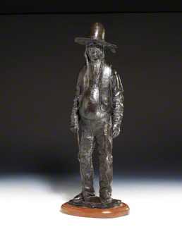 Old Shoshone man with cane (bronze sculpture)
