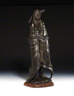 Proud Shoshone warrior with peace pipe (bronze sculpture)